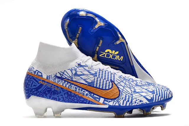 Nike Phantom GT Blanc Bleu Collet Chaussette Haut Cut Surface Firme Chaussures de Football 2