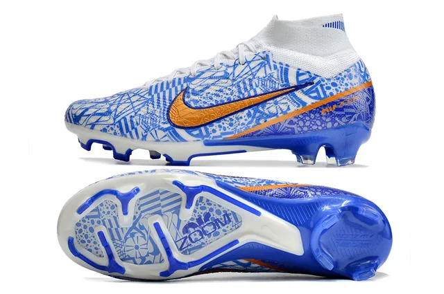 Nike Phantom GT Blanc Bleu Collet Chaussette Haut Cut Surface Firme Chaussures de Football 3