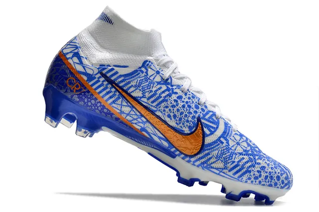 Nike Phantom GT Blanc Bleu Collet Chaussette Haut Cut Surface Firme Chaussures de Football 4