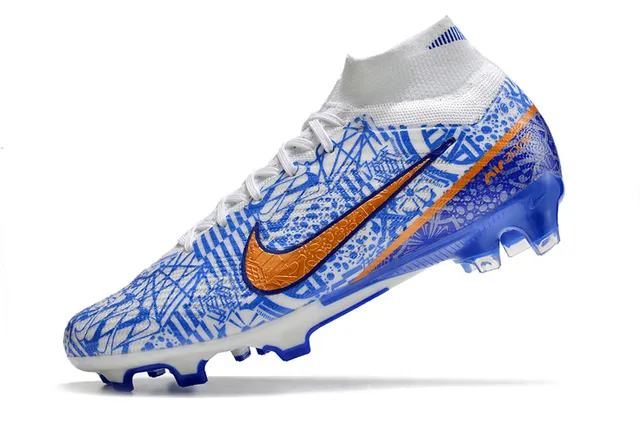 Nike Phantom GT Blanc Bleu Collet Chaussette Haut Cut Surface Firme Chaussures de Football 5
