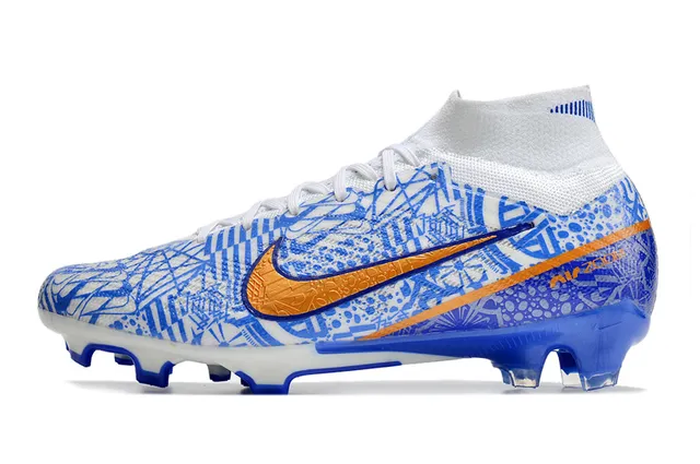 Nike Phantom GT Blanc Bleu Collet Chaussette Haut Cut Surface Firme Chaussures de Football 6