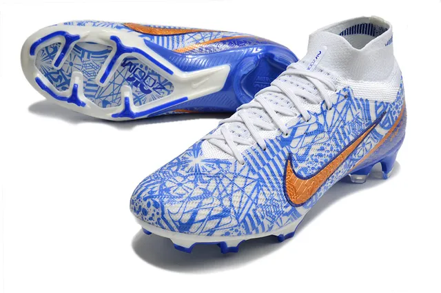 Nike Phantom GT Blanc Bleu Collet Chaussette Haut Cut Surface Firme Chaussures de Football 7