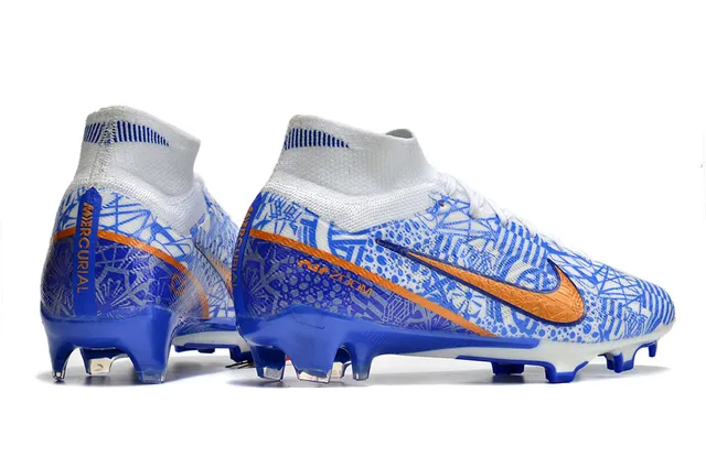 Nike Phantom GT Blanc Bleu Collet Chaussette Haut Cut Surface Firme Chaussures de Football 8