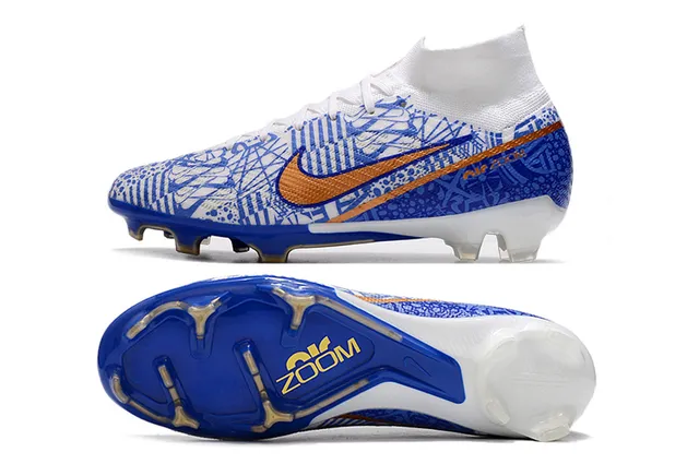 Nike Phantom GT Blanc Bleu Collet Chaussette Haut Cut Surface Firme Chaussures de Football 9