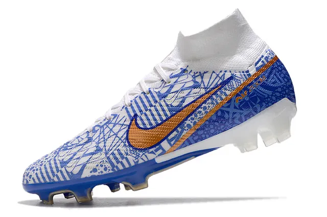 Nike Phantom GT Blanc Bleu Collet Chaussette Haut Cut Surface Firme Chaussures de Football 11