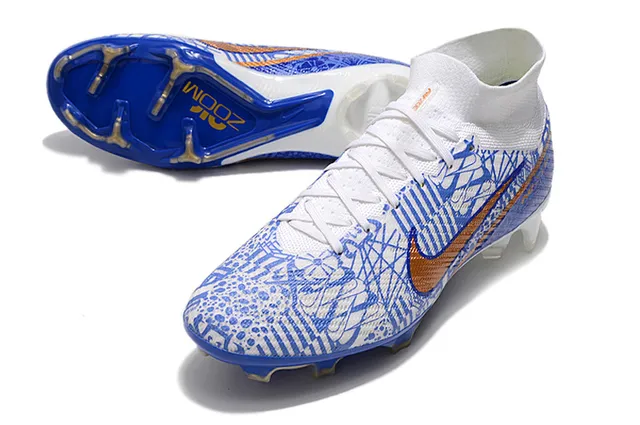Nike Phantom GT Blanc Bleu Collet Chaussette Haut Cut Surface Firme Chaussures de Football 13