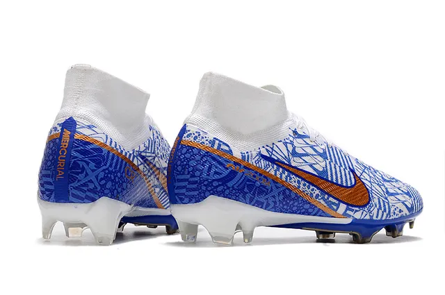 Nike Phantom GT Blanc Bleu Collet Chaussette Haut Cut Surface Firme Chaussures de Football 14