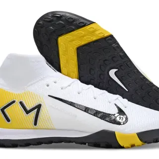 Nike Phantom GT White Yellow Flyknit Upper High-Top Sock Collar Turf Soccer Shoes