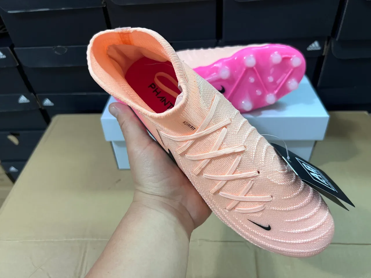 Nike Pink Beige High-Cut Sock-Fit Collar Gradient Upper Firm-Ground Soccer Shoes 4