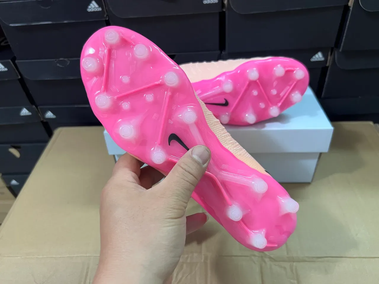 Nike Pink Beige High-Cut Sock-Fit Collar Gradient Upper Firm-Ground Soccer Shoes 7