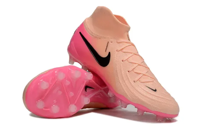 Nike Pink Beige High-Cut Sock-Fit Collar Gradient Upper Firm-Ground Soccer Shoes 12