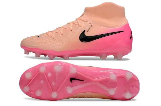 Nike Pink Beige High-Cut Sock-Fit Collar Gradient Upper Firm-Ground Soccer Shoes 14