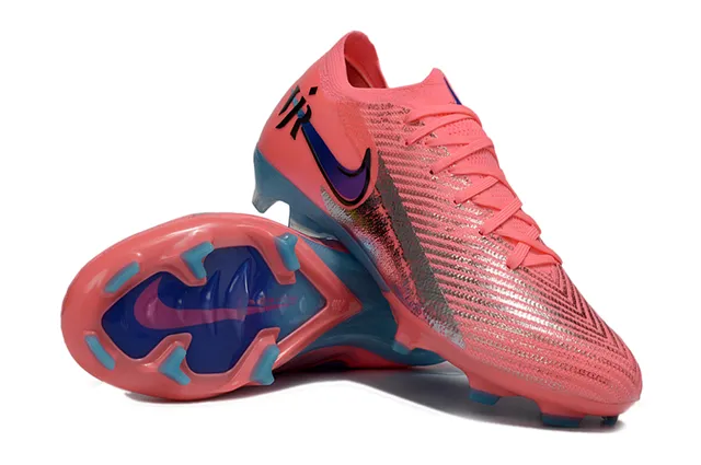 Nike Pink Blue Knit Upper Asymmetrical Lacing Firm-Ground Soccer Shoes 2