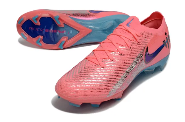 Nike Pink Blue Knit Upper Asymmetrical Lacing Firm-Ground Soccer Shoes 3