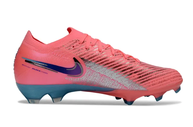 Nike Pink Blue Knit Upper Asymmetrical Lacing Firm-Ground Soccer Shoes 5