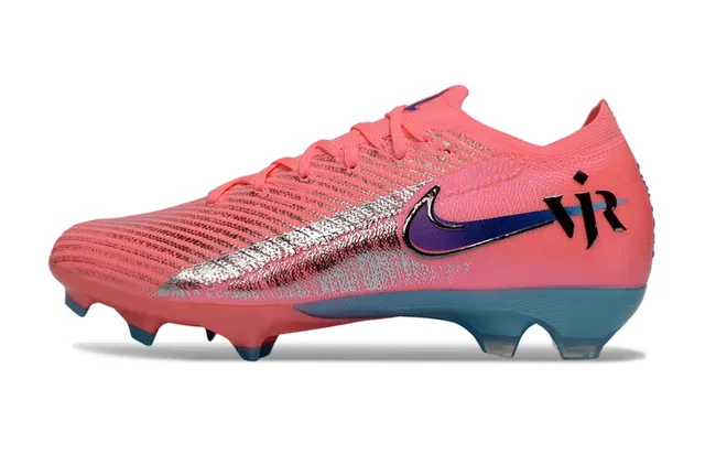Nike Pink Blue Knit Upper Asymmetrical Lacing Firm-Ground Soccer Shoes 6