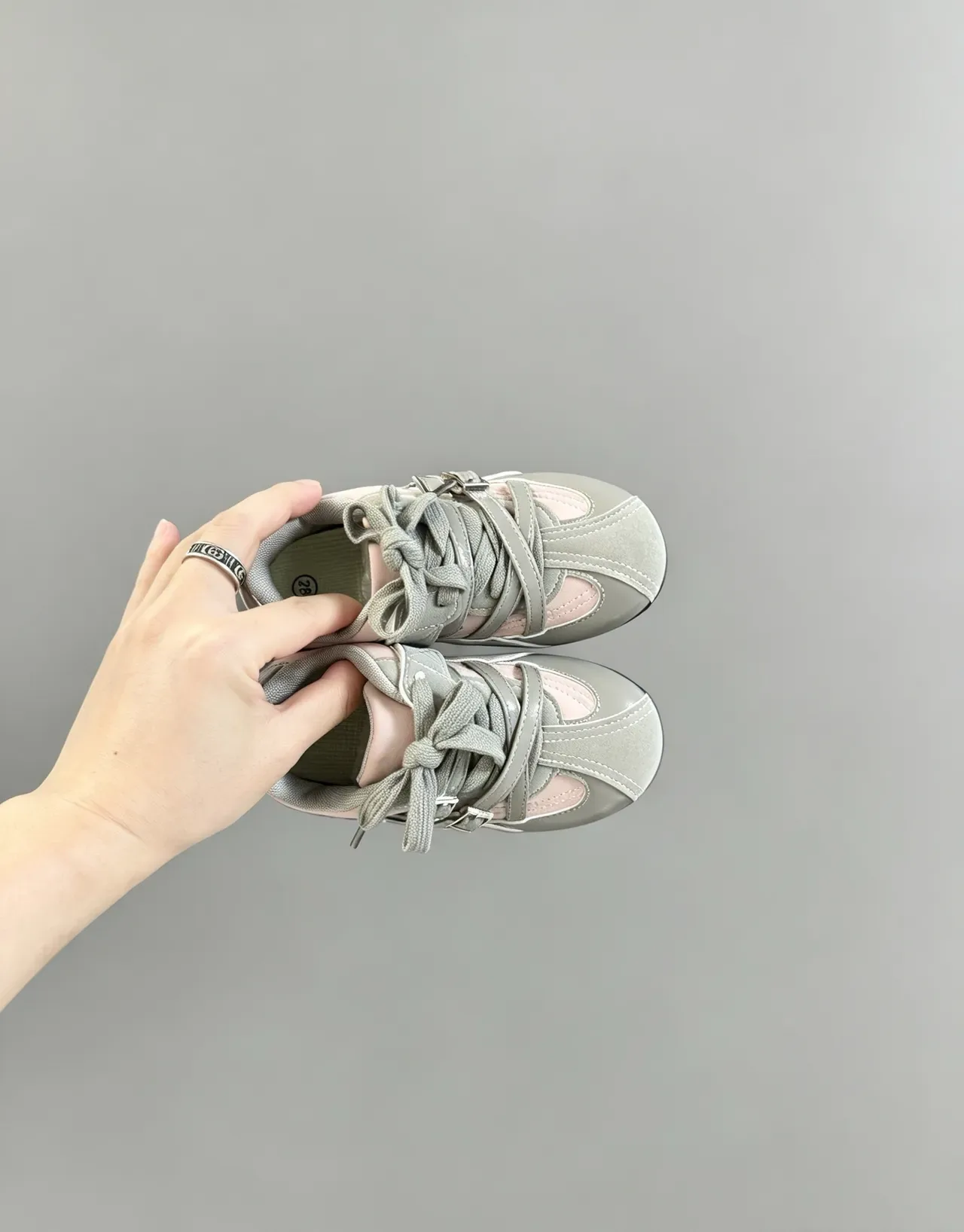 Nike Pink Gray Dual-Buckle Strap Closure Layered Synthetic Overlays Sneakers 3