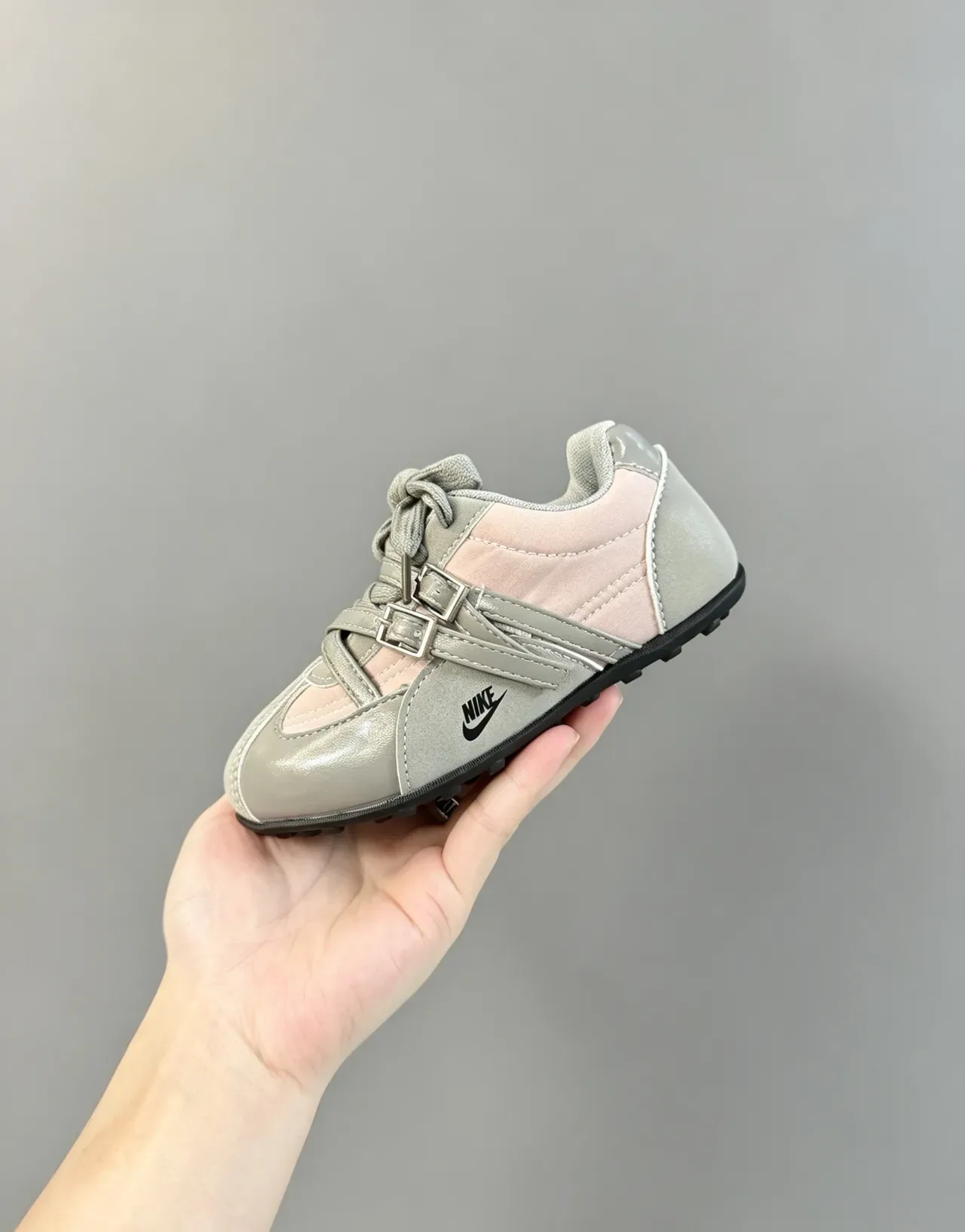 Nike Pink Gray Dual-Buckle Strap Closure Layered Synthetic Overlays Sneakers 4