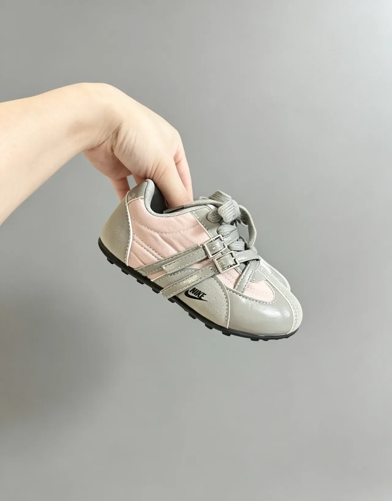 Nike Pink Gray Dual-Buckle Strap Closure Layered Synthetic Overlays Sneakers 5