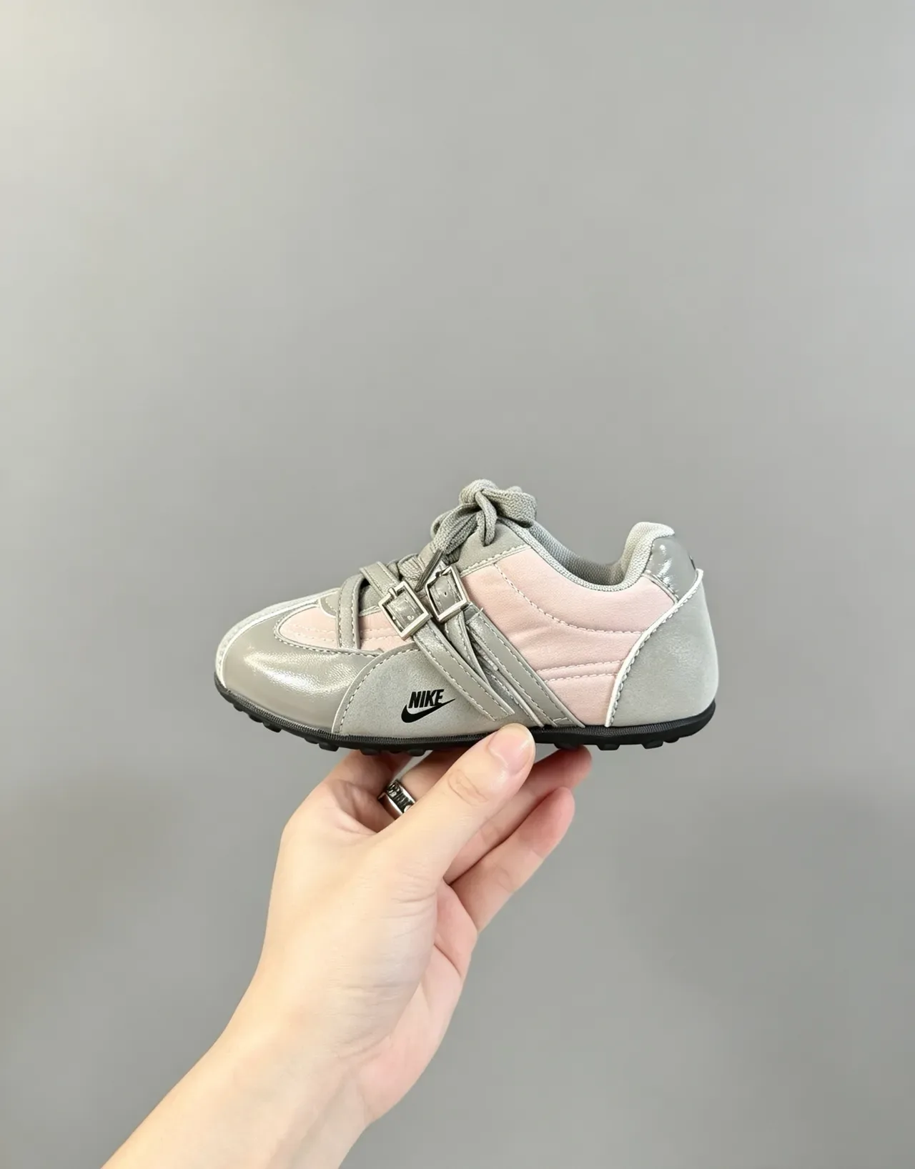 Nike Pink Gray Dual-Buckle Strap Closure Layered Synthetic Overlays Sneakers 6