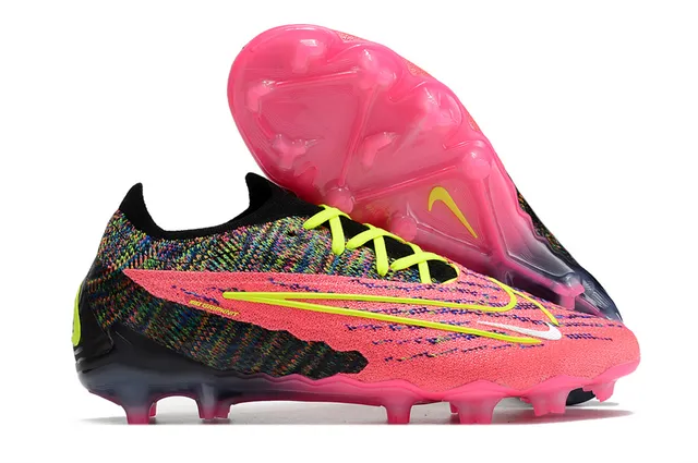 Nike rose multicolor Flyknit Upper avec accents jaune néon Firm-Ground chaussures de soccer 1