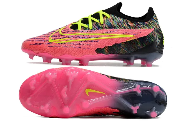 Nike rose multicolor Flyknit Upper avec accents jaune néon Firm-Ground chaussures de soccer 3