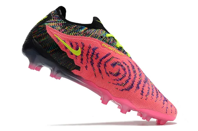 Nike rose multicolor Flyknit Upper avec accents jaune néon Firm-Ground chaussures de soccer 4