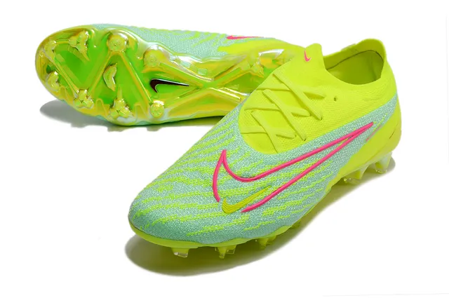 Nike rose multicolor Flyknit Upper avec accents jaune néon Firm-Ground chaussures de soccer 13
