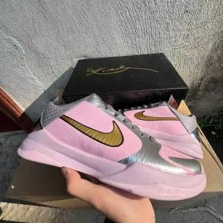 Nike Pink Silver Low-Top Silhouette Metallic Upper Basketball Shoes