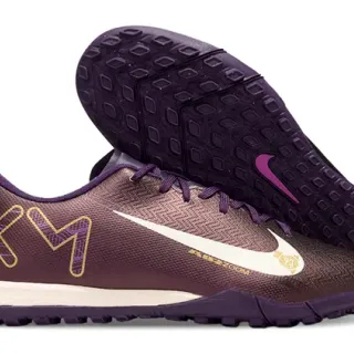 Nike Purple Gold Low-Cut Knit Upper Asymmetrical Lacing Turf Soccer Shoes