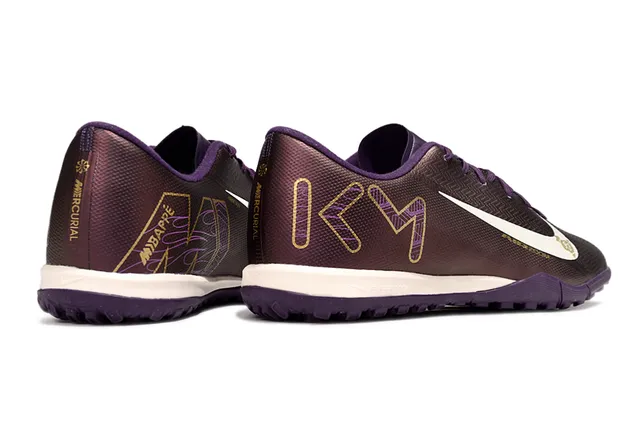 Nike Violet et Or Chaussures de Football Turf Haut en Tricot Lacets Asymétriques 5