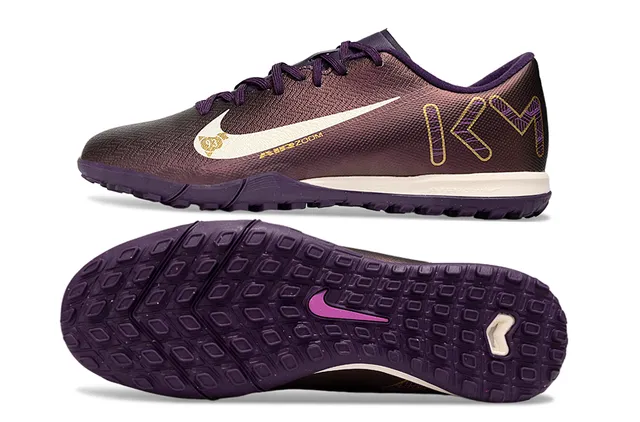 Nike Violet et Or Chaussures de Football Turf Haut en Tricot Lacets Asymétriques 6