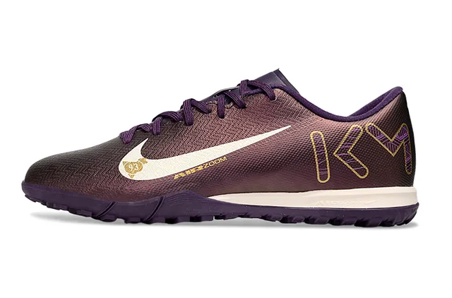 Nike Violet et Or Chaussures de Football Turf Haut en Tricot Lacets Asymétriques 7