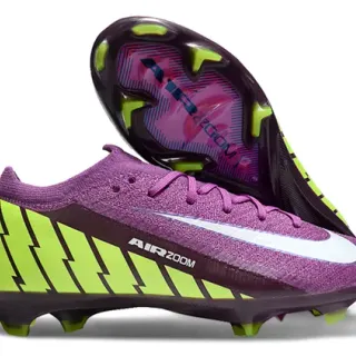 Nike Purple Green Flyknit Upper Neon Lime Zigzag Side Graphic Firm-Ground Soccer Shoes