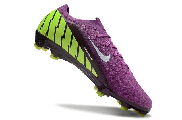 Nike Purple Green Flyknit Upper Neon Lime Zigzag Side Graphic Firm-Ground Soccer Shoes 2