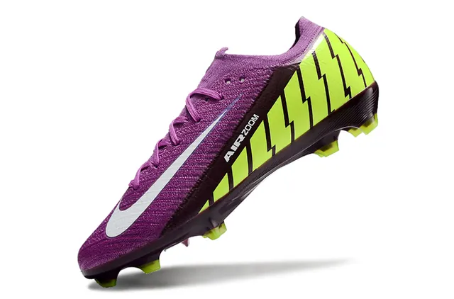 Nike Purple Green Flyknit Upper Neon Lime Zigzag Side Graphic Firm-Ground Soccer Shoes 3