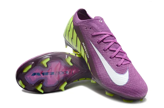 Nike Purple Green Flyknit Upper Neon Lime Zigzag Side Graphic Firm-Ground Soccer Shoes 4