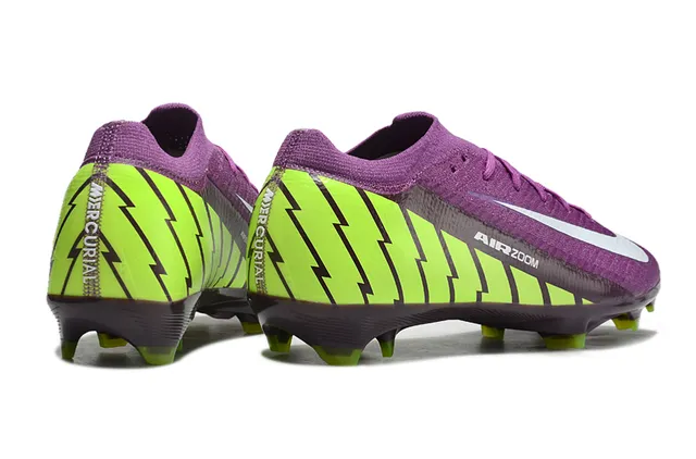 Nike Purple Green Flyknit Upper Neon Lime Zigzag Side Graphic Firm-Ground Soccer Shoes 5