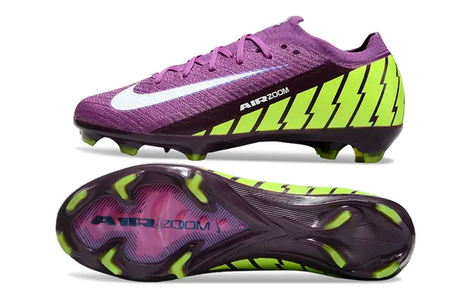 Nike Purple Green Flyknit Upper Neon Lime Zigzag Side Graphic Firm-Ground Soccer Shoes 6