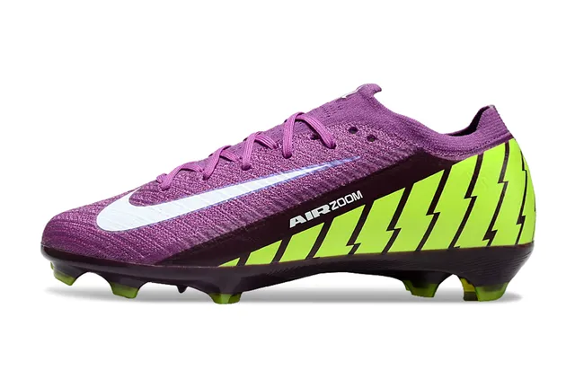 Nike Purple Green Flyknit Upper Neon Lime Zigzag Side Graphic Firm-Ground Soccer Shoes 7