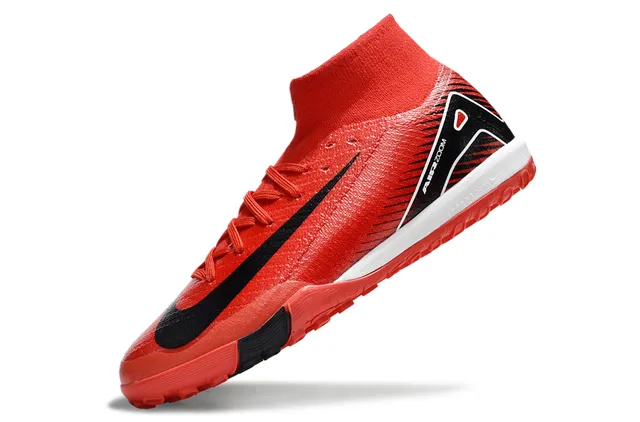 Nike Rouge Noir Haut-Coupé Collet Ajuste Synthétique Texturé Supérieur Chaussures de Football Indoor 3