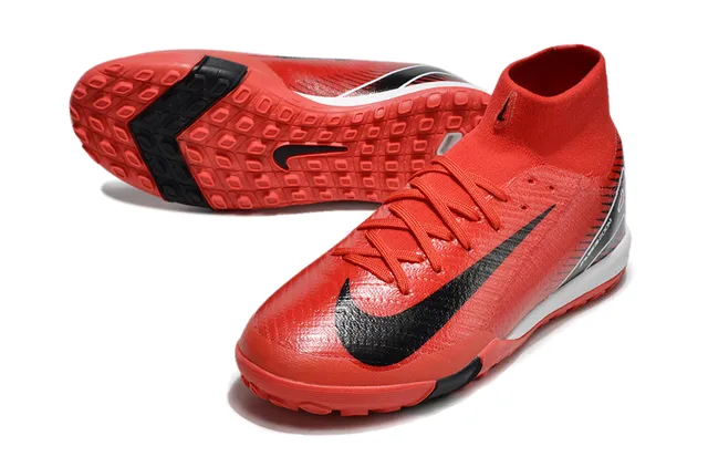 Nike Rouge Noir Haut-Coupé Collet Ajuste Synthétique Texturé Supérieur Chaussures de Football Indoor 4