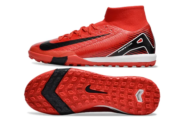 Nike Rouge Noir Haut-Coupé Collet Ajuste Synthétique Texturé Supérieur Chaussures de Football Indoor 6