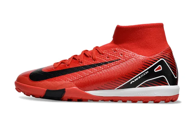 Nike Rouge Noir Haut-Coupé Collet Ajuste Synthétique Texturé Supérieur Chaussures de Football Indoor 7