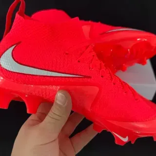 Nike Red Silver High-Cut Knit Upper Integrated Lacing System Firm-Ground Soccer Shoes