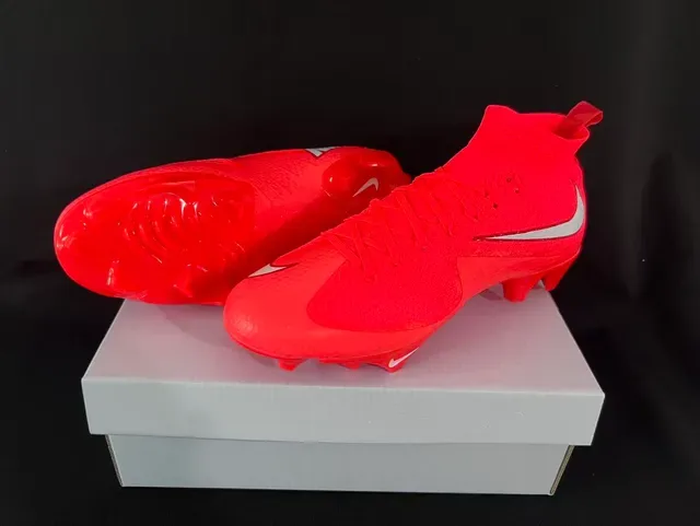 Nike Chuteira de Futebol Vermelho Prata Alto Corte Upper de Malha Sistema de Cadarço Integrado para Gramado Firme 8