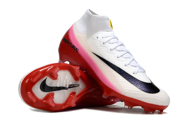 Nike Red White High-Cut Sock-Fit Upper Flyknit Construction Firm-Ground Soccer Shoes 2