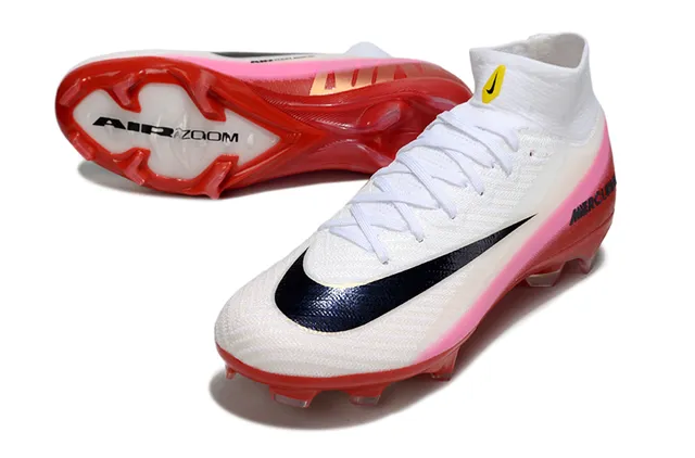 Nike Red White High-Cut Sock-Fit Upper Flyknit Construction Firm-Ground Soccer Shoes 3