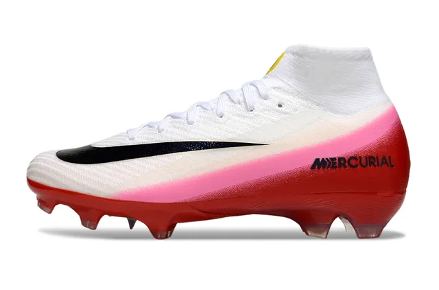 Nike Red White High-Cut Sock-Fit Upper Flyknit Construction Firm-Ground Soccer Shoes 6