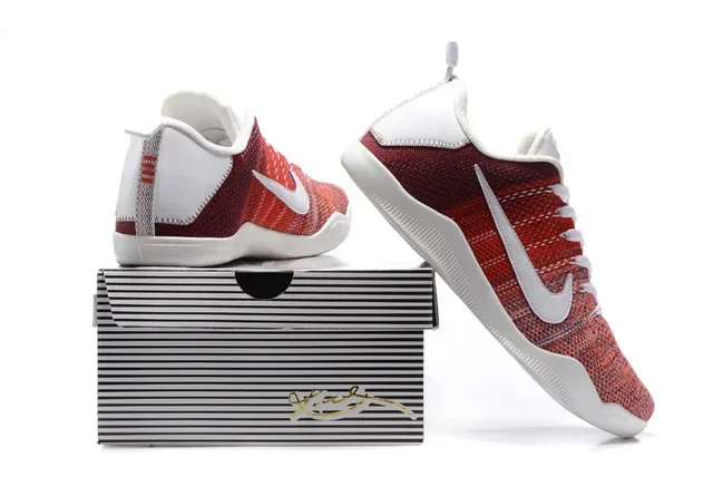 Nike Red White Knit Upper Low-Top Basketball Shoes 6